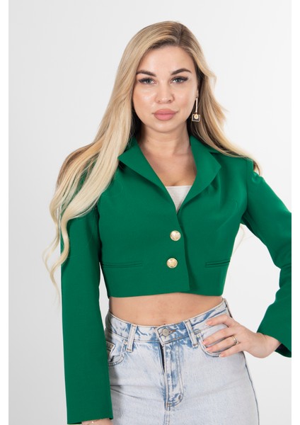 Zümrüt Metal Düğmeli Cep Görünümlü Crop Ceket 0105128.123 fiyatları
