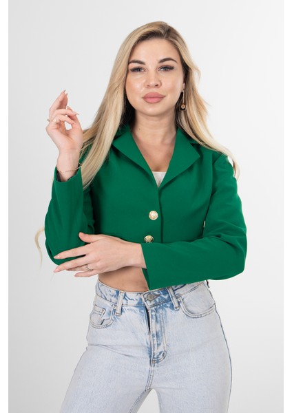 Zümrüt Metal Düğmeli Cep Görünümlü Crop Ceket 0105128.123 modelleri