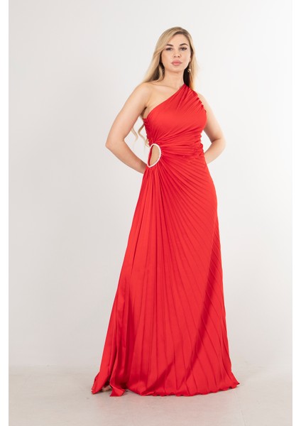 Kırmızı Bel Dekolteli Taş Işlemeli Abiye Elbise 4521014.08