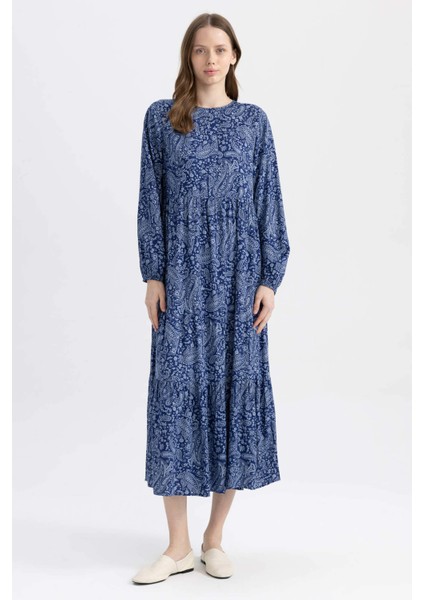 Bisiklet Yaka Baskılı Viskon Uzun Kollu Elbise A2354AX23SM fiyatları