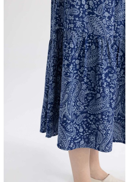 Bisiklet Yaka Baskılı Viskon Uzun Kollu Elbise A2354AX23SM indirimleri