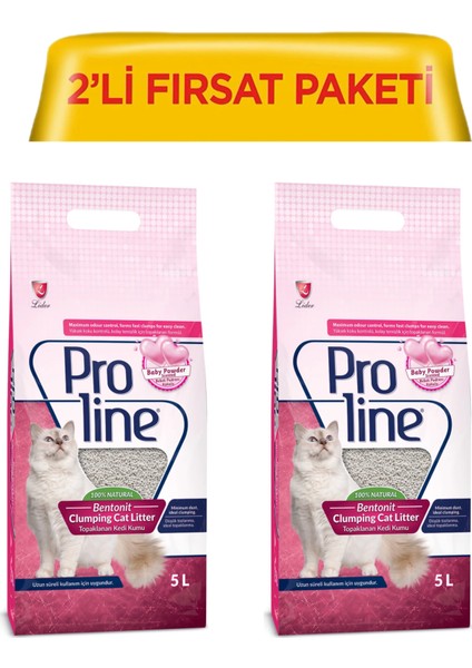 Pro Line Bebek Pudra Kokulu Bentonit Kedi Kumu 5 Lt Ince Tane Topaklanan Kedi Kumu