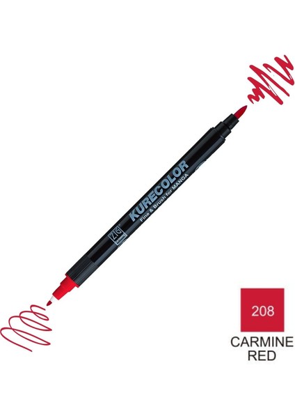 Kurecolor Mangaka Fine&brush Çift Taraflı Kalem CNKC-2200 No 208 Carmine Red