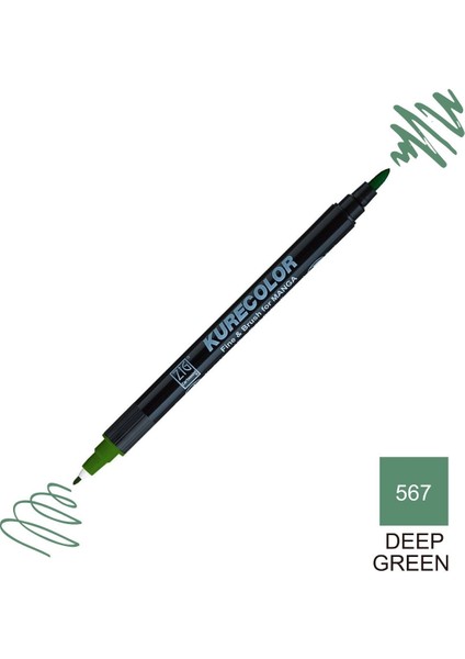 Kurecolor Mangaka Fine&brush Çift Taraflı Kalem CNKC-2200 No 567 Deep Green