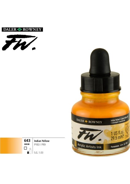 Likit Akrilik (Pistole) Mürekkebi Fw Ink 29.5ml 643 Indian Yellow
