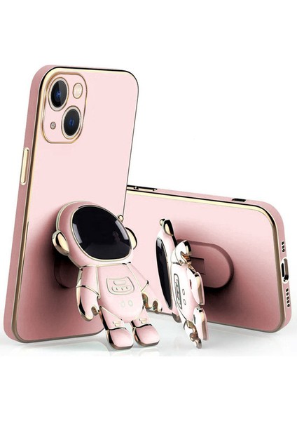 Apple iPhone 14 Kılıf Standlı Golden Silikon Kılıf Rose Gold