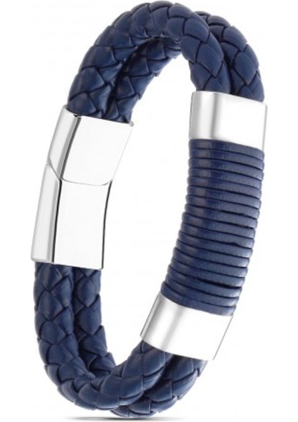 Erkek Örgü Deri ve Çelik Bileklik