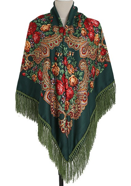 Sonbahar ve Kış Retro Baskı Püskül Şal Eşarp Büyük Kare Eşarp (Yurt Dışından)