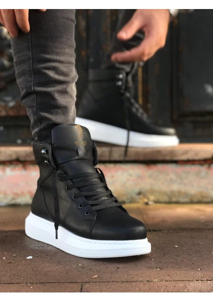 Yüksek Taban Ayakkabı B-080 Siyah (Beyaz Taban)
