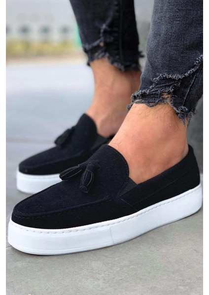 Günlük Spor Klasik Ayakkabı 717 Siyah Süet (Beyaz Taban)