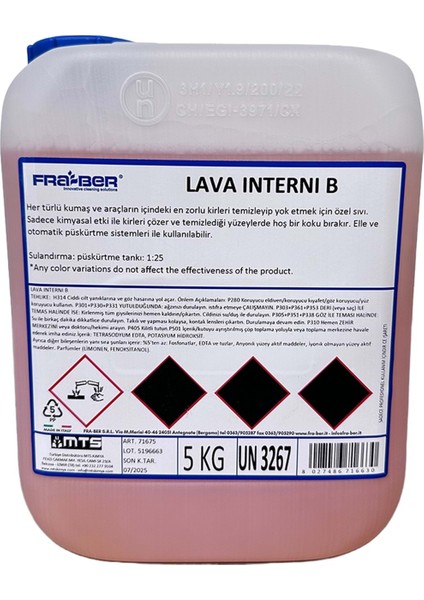 Lava Interni B Genel Amaçlı Detaylı Araç Temizleyici (1:25 Konsantre) - 5 kg