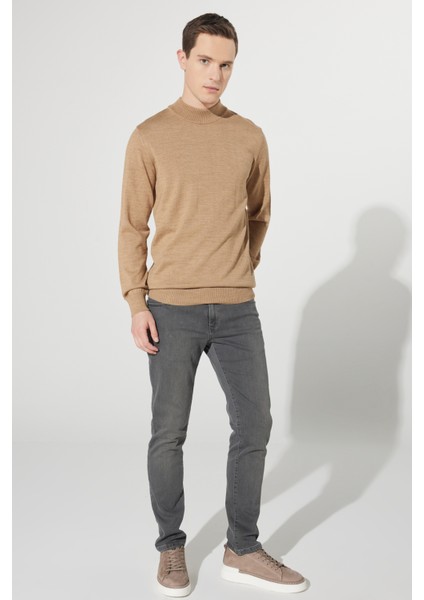 ALTINYILDIZ CLASSICS Erkek Vizon Standart Fit Normal Kesim Yarım Balıkçı Yaka Yünlü Triko Kazak fiyatları