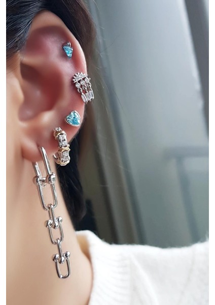 Tekli Ithal Mini Fancy Kesim Aqua Kalb Gümüş Küpe fiyatları