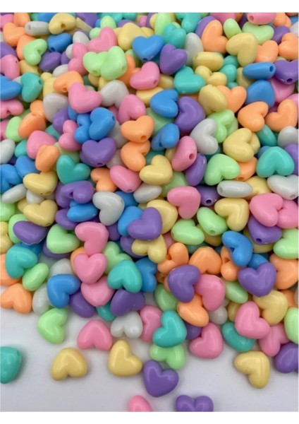 25 Gr 14 Mm Pastel Karışık Renkli Plastik Kalp Model Boncuk takı Yapım Boncuğu (25gr ~38-44 Adet) fiyatları