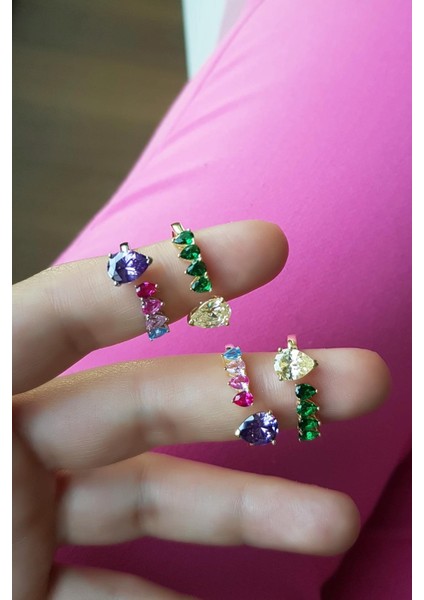 Ithal Fancy Kesim Taşlı Renkli Damla Gümüş Yüzük fırsatları