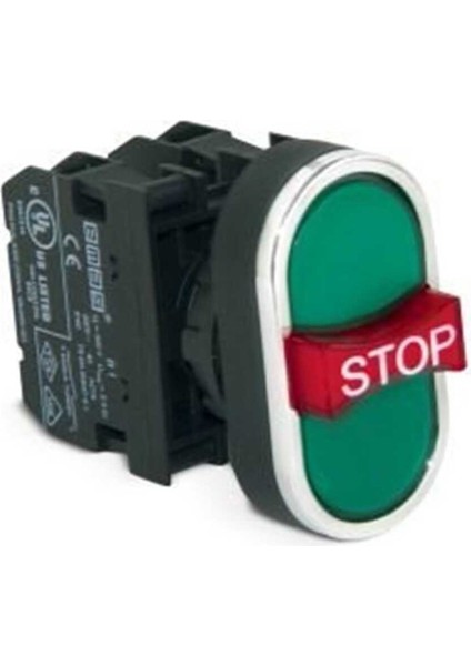 B121B30YY B Serisi Plastik 1no+1nc+1no Üçlü 1 Çıkık Stop Yeşil-Yeşil 22 mm Buton