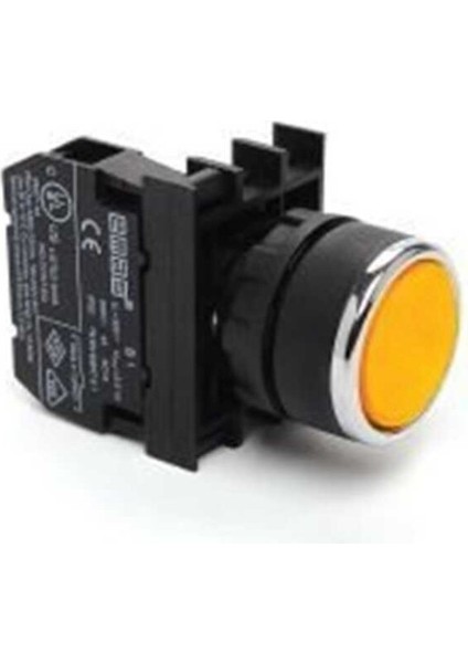 B100DS B Serisi Plastik 1no Yaylı Düz Sarı 22 mm Buton