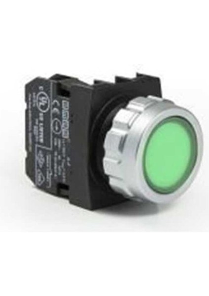 H100DY H Serisi Plastik 1no Yaylı Düz Yeşil 30 mm Buton