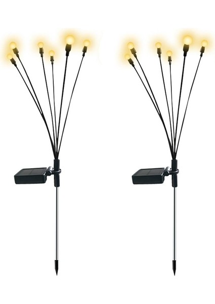 2 Adet Sarı Renk 6 Dal Işık Buketi Ateş Böceği Modeli Bahçe Solar Güneş Enerjili Firefly Su Geçirmez