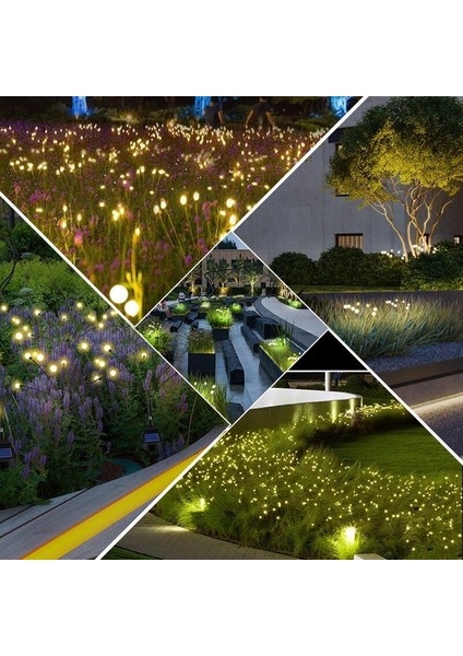 2 Adet Sarı Renk 6 Dal Işık Buketi Ateş Böceği Modeli Bahçe Solar Güneş Enerjili Firefly Su Geçirmez