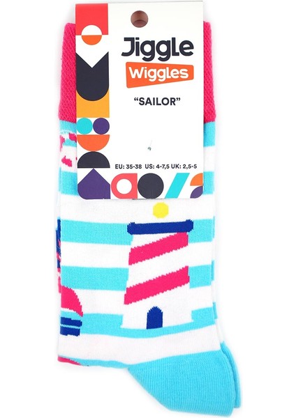 Jiggles Wiggles - Denizci Desenli Çorap – Özel Tasarım Pamuklu Uzun Çorap Modeli, Eğlenceli - Renkli Desenli Unisex Çorap
