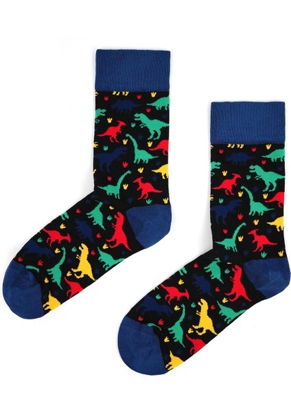 Jiggles Wiggles - Dinazor Desenli Çorap – Özel Tasarım Pamuklu Uzun Çorap Modeli, Eğlenceli - Renkli Desenli Unisex Çorap