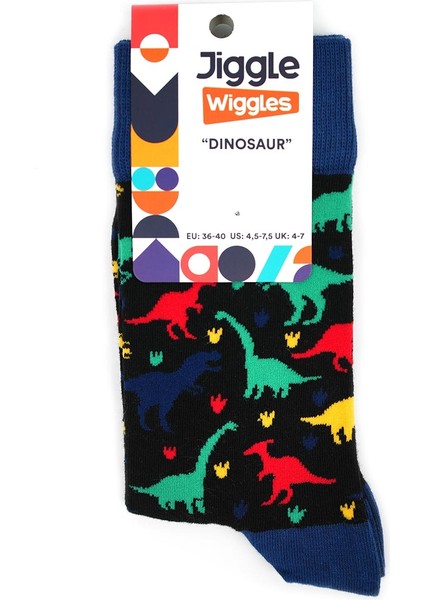 Jiggles Wiggles - Dinazor Desenli Çorap – Özel Tasarım Pamuklu Uzun Çorap Modeli, Eğlenceli - Renkli Desenli Unisex Çorap