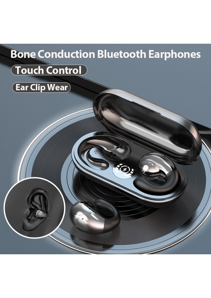 T20B Kemik Iletim Bluetooth 5.3 Kulaklık Kulak Klipsi Küpe Kablosuz Mikrofonlu Kulaklıklar Çağrı Dokunmatik Kontrol Spor Kulaklıklar (Yurt Dışından)