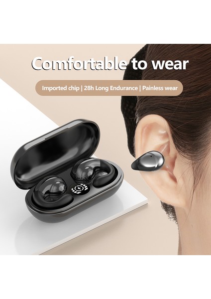 T20B Kemik Iletim Bluetooth 5.3 Kulaklık Kulak Klipsi Küpe Kablosuz Mikrofonlu Kulaklıklar Çağrı Dokunmatik Kontrol Spor Kulaklıklar (Yurt Dışından)