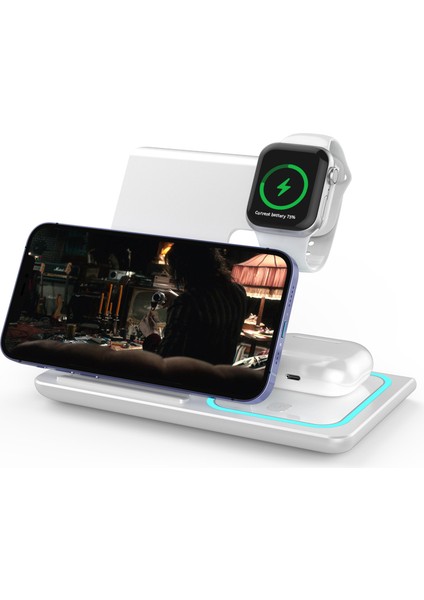 100 W Hızlı Kablosuz Şarj Standı iPhone 14 13 12 11 Apple Watch 3 In 1 Apple Kulaklık Pro Iwatch 8 7 Için Katlanabilir Şarj Istasyonu (Yurt Dışından)