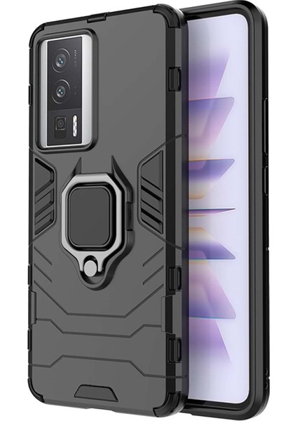 Xiaomi Redmi K60 / K60 Pro Batman Serisi Yüzük Standlı Armor Kılıf - Siyah AL3349