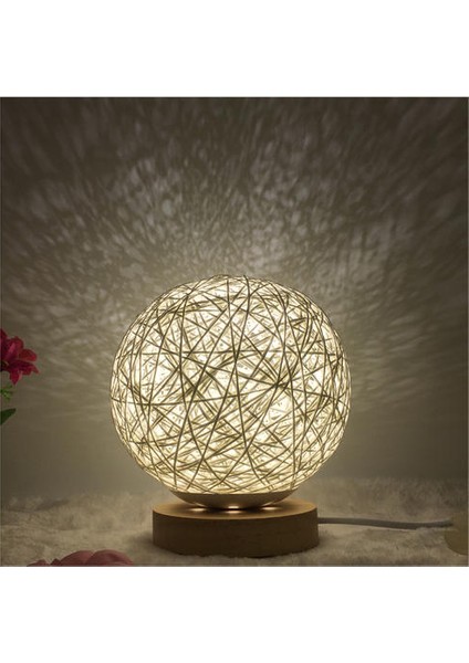 Lambalar LED Ahşap Masa Lambası Yaratıcı Ahşap Rattan Küresel Top Başucu Gece Işığı H -Knit (Yurt Dışından)