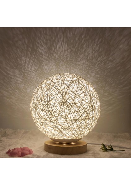 Lambalar LED Ahşap Masa Lambası Yaratıcı Ahşap Rattan Küresel Top Başucu Gece Işığı H -Knit (Yurt Dışından)