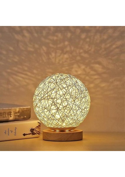 Lambalar LED Ahşap Masa Lambası Yaratıcı Ahşap Rattan Küresel Top Başucu Gece Işığı H -Knit (Yurt Dışından)