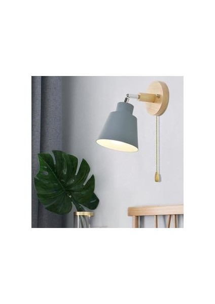 Nordic Kapalı Ahşap Duvar Lambası BEDSIDEE27 Aplik Duvar Işık Yatak Odası Koridor Için 4 Renk Zip Anahtarı Serbest Döndürülebilir (Gri) (Yurt Dışından) fiyatları