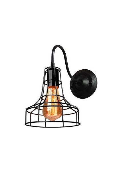 Vintage LED Duvar Işık Retro Loft Endüstriyel Duvar Lambası Siyah E27 Demir Basit Abajur Kafes Bekçi Aplik Kapalı Aydınlatma Armatürü (G) (Yurt Dışından)