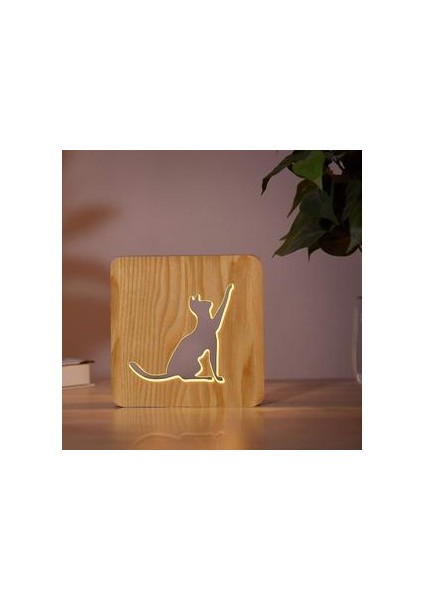 Lambalar Kedi Şekilli Başucu Lambası Kitty Optik Ahşap Gece Lambası LED Karikatür Masa Masa Işık Rahatlatıcı (Yurt Dışından)