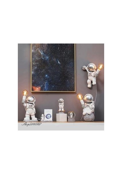 Modern Astronot Masa Lambası Art Deco Reçine Lamba Masa Yatak Odası Lamba Yaratıcı Oturma Odası Loft Dekorasyon Uzay Adam Masa Işık LED (Pil Altın) (Yurt Dışından)