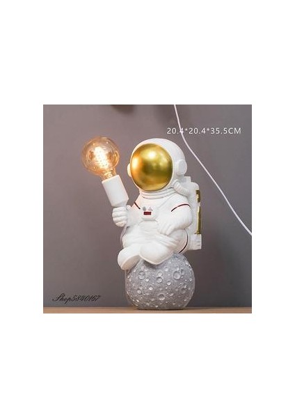 Modern Astronot Masa Lambası Art Deco Reçine Lamba Masa Yatak Odası Lamba Yaratıcı Oturma Odası Loft Dekorasyon Uzay Adam Masa Işık LED (Pil Altın) (Yurt Dışından)