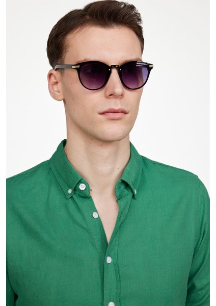Slim Fit Uzun Kol Biyeli Yaka Düğmeli Keten Erkek Yeşil Gömlek modelleri