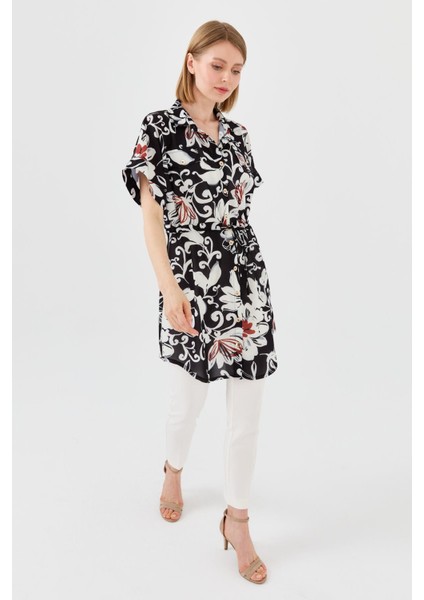 Kadın Beli Bağcıklı Cepli Uzun Gömlek Siyah fiyatları