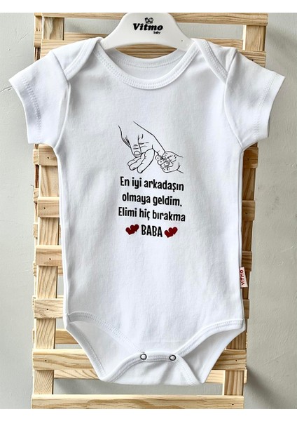 Özel Tasarım ELİMİ BIRAKMA BABA %100 DOĞAL PAMUK ORGANİK BASKILI ÇITÇITLI BODY ZIBIN BEBEK BADİ