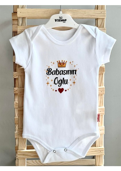 Özel Tasarım Babasının oğlu %100 DOĞAL PAMUK ORGANİK BASKILI ÇITÇITLI BODY ZIBIN BEBEK BADİ