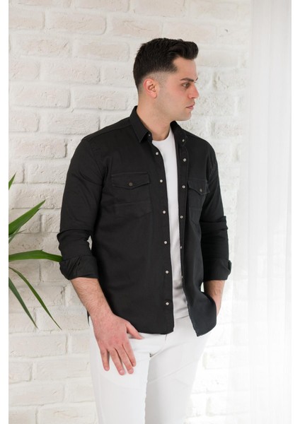 Regular Fit Çift Cepli Renkli Erkek Pamuklu Kot Gömlek modelleri