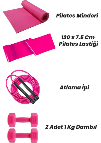 Deluxe Egzersiz Seti Pilates Minderi 2 x 1 kg Dambıl Pilates Lastiği ve Atlama Ipi Seti