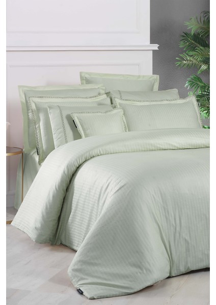 Jacquard Stripe Yeşil King Size 260 Tc %100 Pamuk Saten Nevresim Takımı