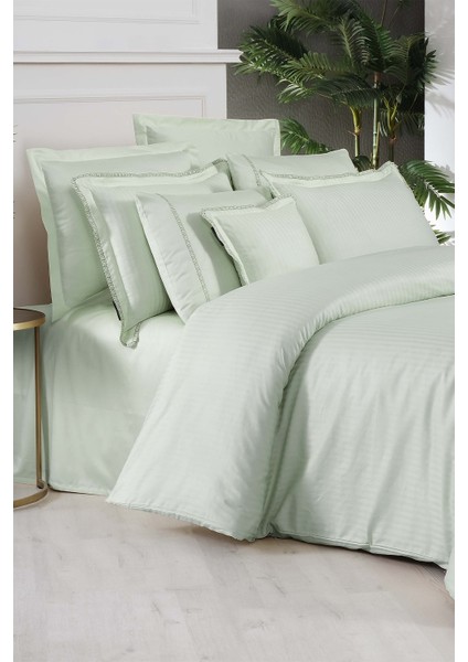 Jacquard Stripe Yeşil King Size 260 Tc %100 Pamuk Saten Nevresim Takımı modelleri