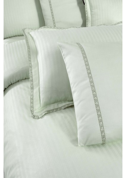 Jacquard Stripe Yeşil King Size 260 Tc %100 Pamuk Saten Nevresim Takımı indirimleri