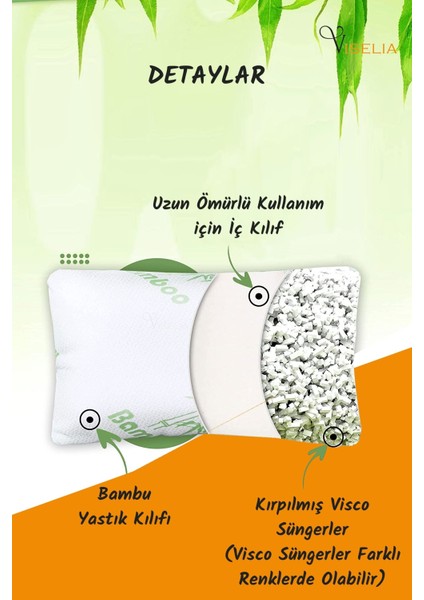 Visco Yastık Bambu Kılıflı Ortopedik Terletmeyen 2 Adet Visko Uyku Yastığı % 100 Visco Parçacıklı