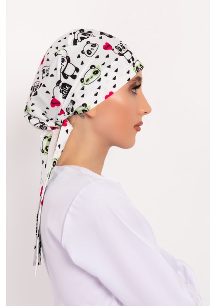 Beyaz Panda Desenli Tesettür Doktor Hemşire Hastane Aşçı Cerrahi Bone fırsatları